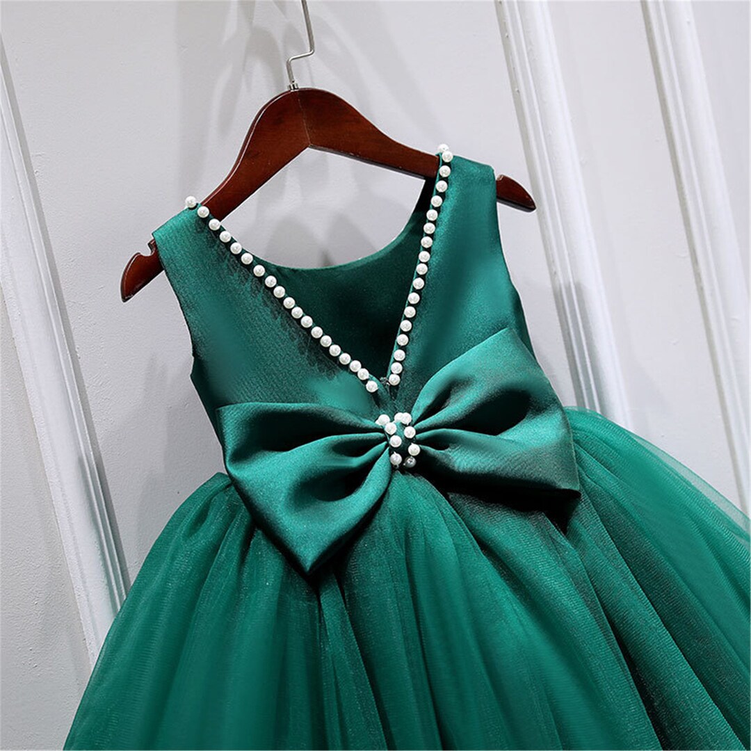 Satin A-Line Damas Dress with Back Bow