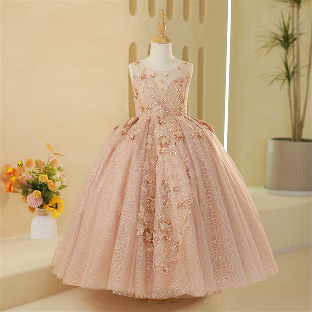 High-end Beaded Lace Girl Dress Long Tulle Lace Dress Sequined Lace ...