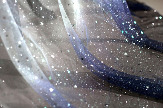 Sprinkling Gold Tulle Fabric Blue White Gradient Diy Stage Clothes