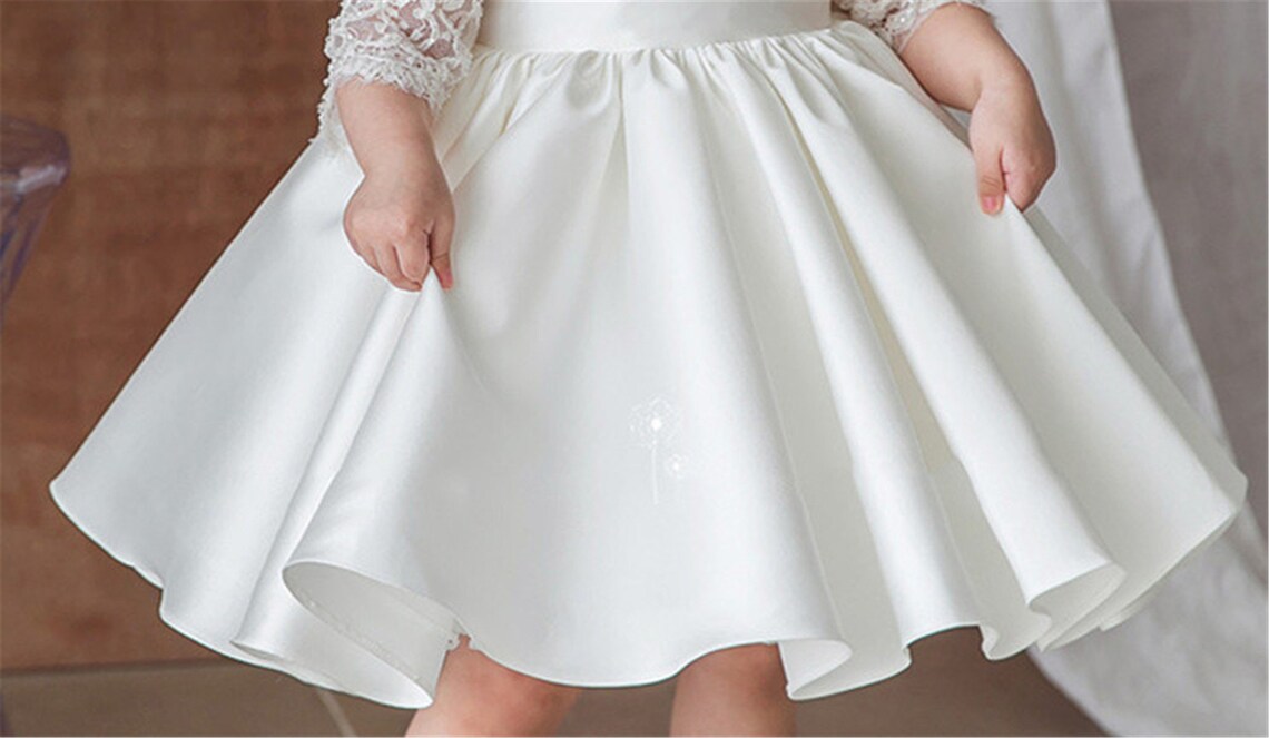 Lace Half Sleeve Flower Girl Dress Baby Girls Satin Dress Etsy
