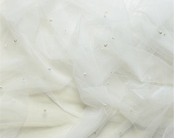 Super soft White Pearl Tulle Wedding Veil Tulle Pearls Tulle Fashion Tulle Designer Prom Wedding Dress Veil Tulle, 1 yard 59"width