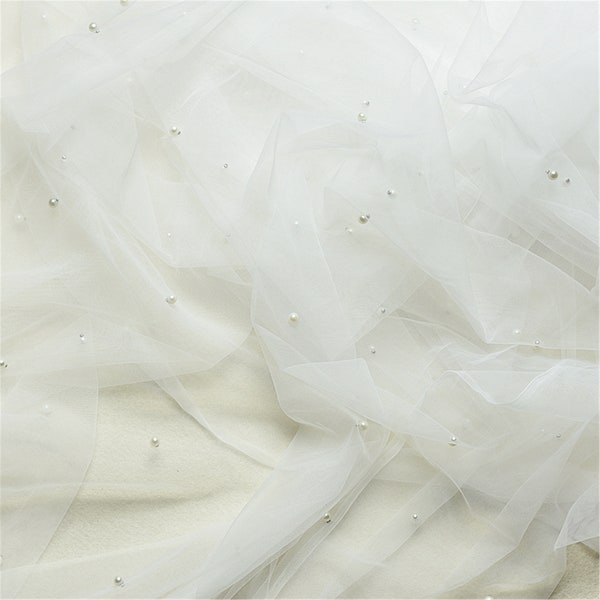 Super soft White Pearl Tulle Wedding Veil Tulle Pearls Tulle Fashion Tulle Designer Prom Wedding Dress Veil Tulle, 1 yard 59"width