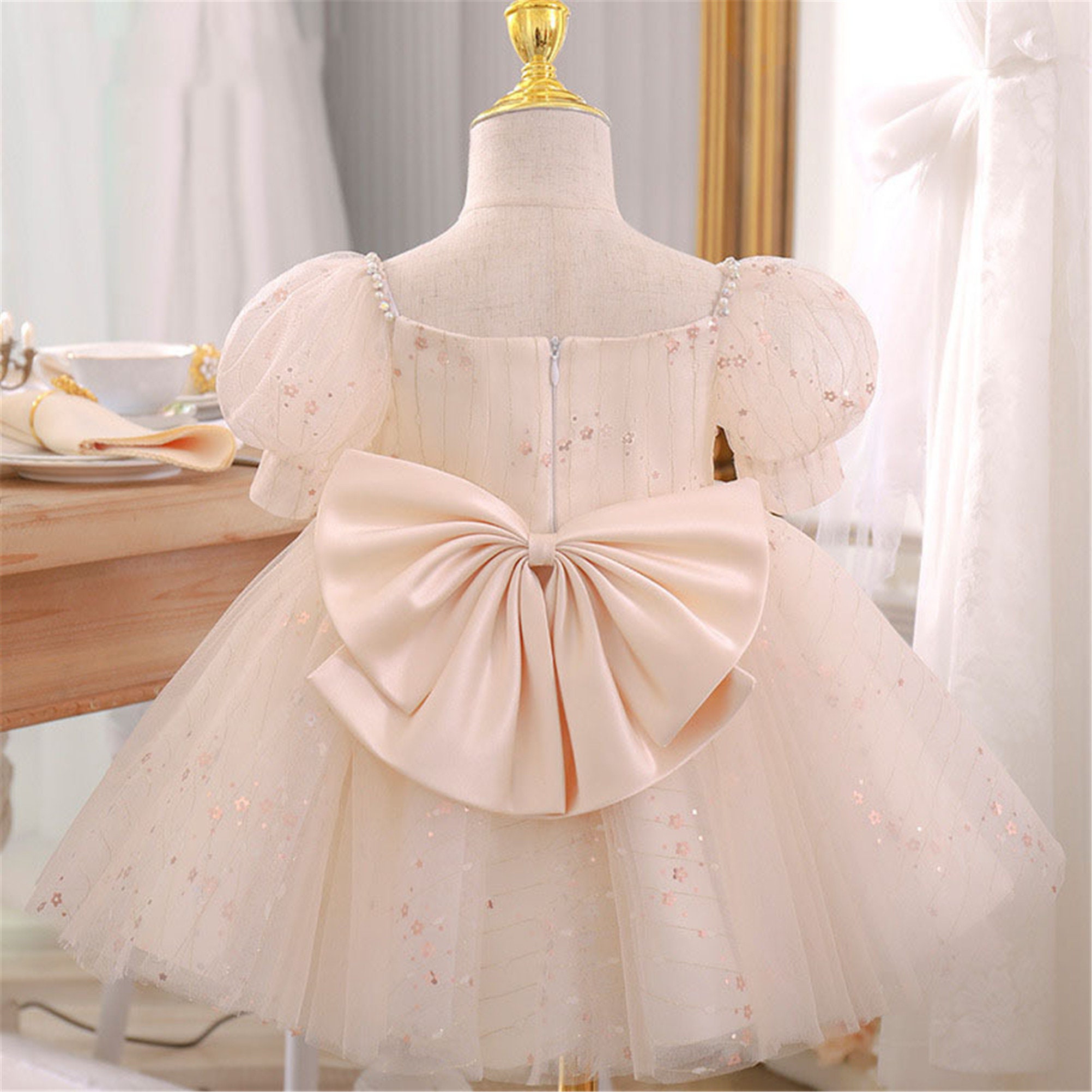 Baby Girl Birthday Dress Light Champagne Tulle Dress With - Etsy