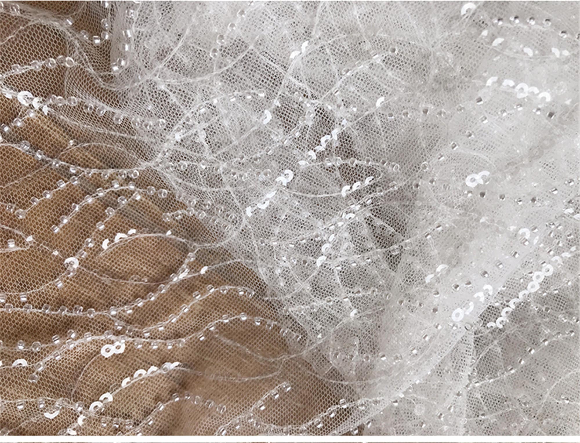 Crystal beads lace fabric with sequins wedding veil fashion Etsy