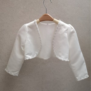 Off-white Satin Shrug for Kids, Wedding Flower Girl Cover Up Jacket with Pearls, Pearls Shrug Satin Cape, Girls Wrap Kids Baby White Cape