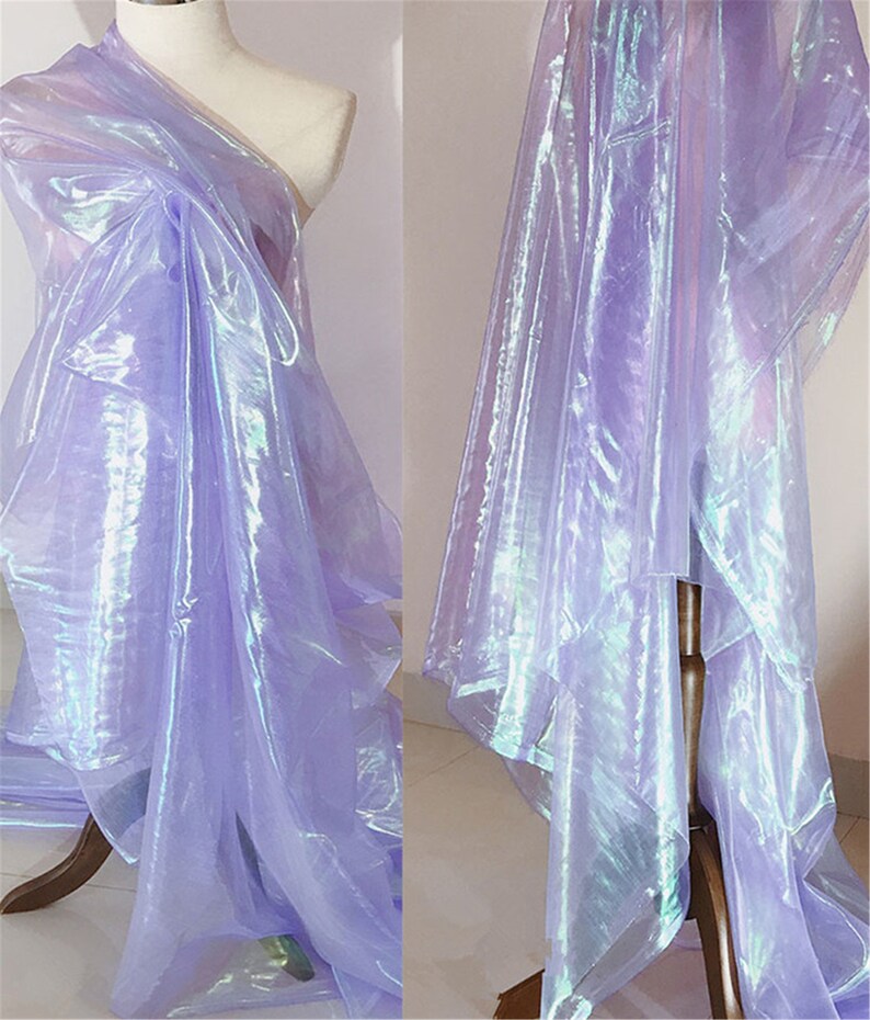 1 yard 57width Imported fabric colorful wedding net yarn gradient perspective designer fabric laser fantasy color organza fabric