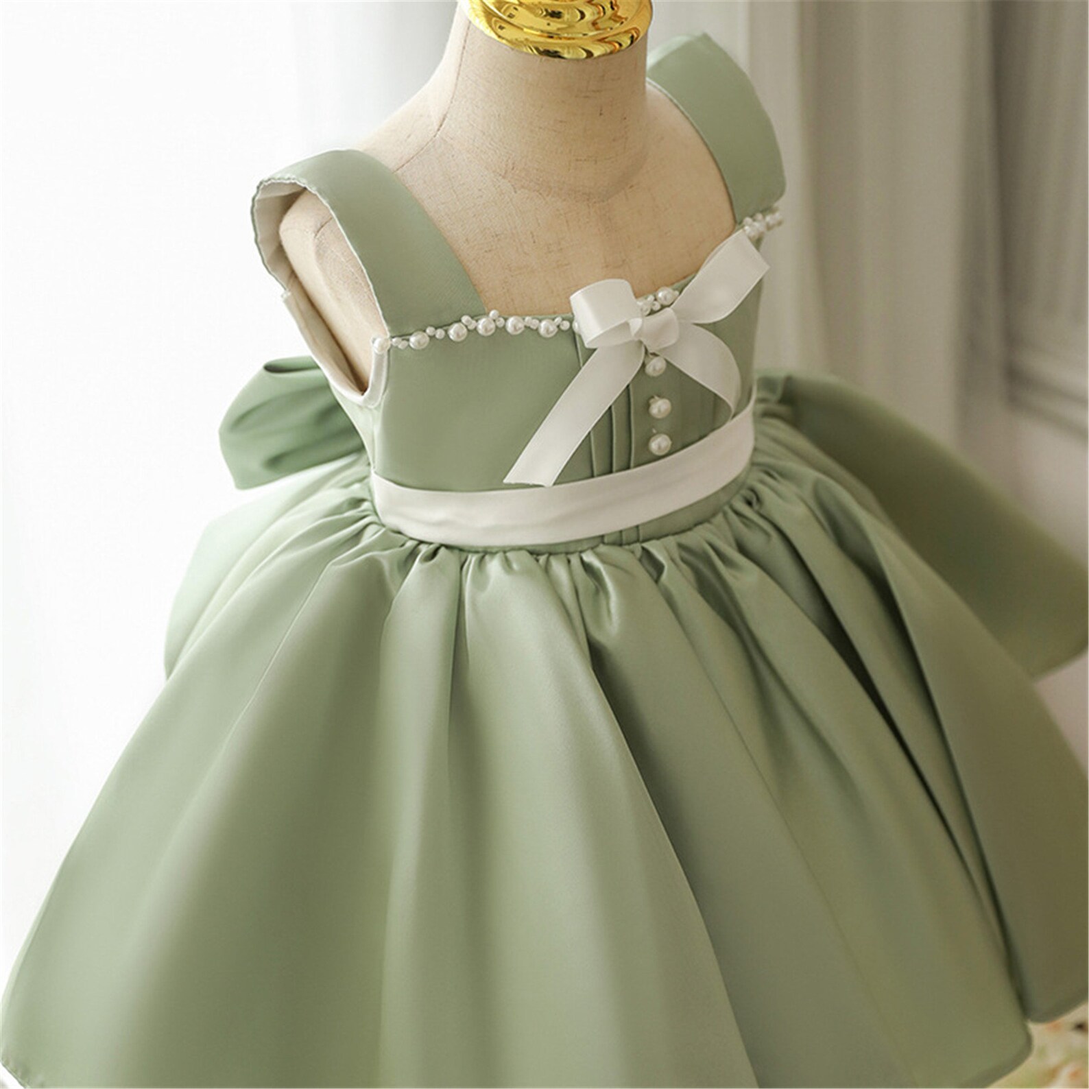 Sage Green Baby Girl Dress Satin Dress Flower Girl Dress With Etsy