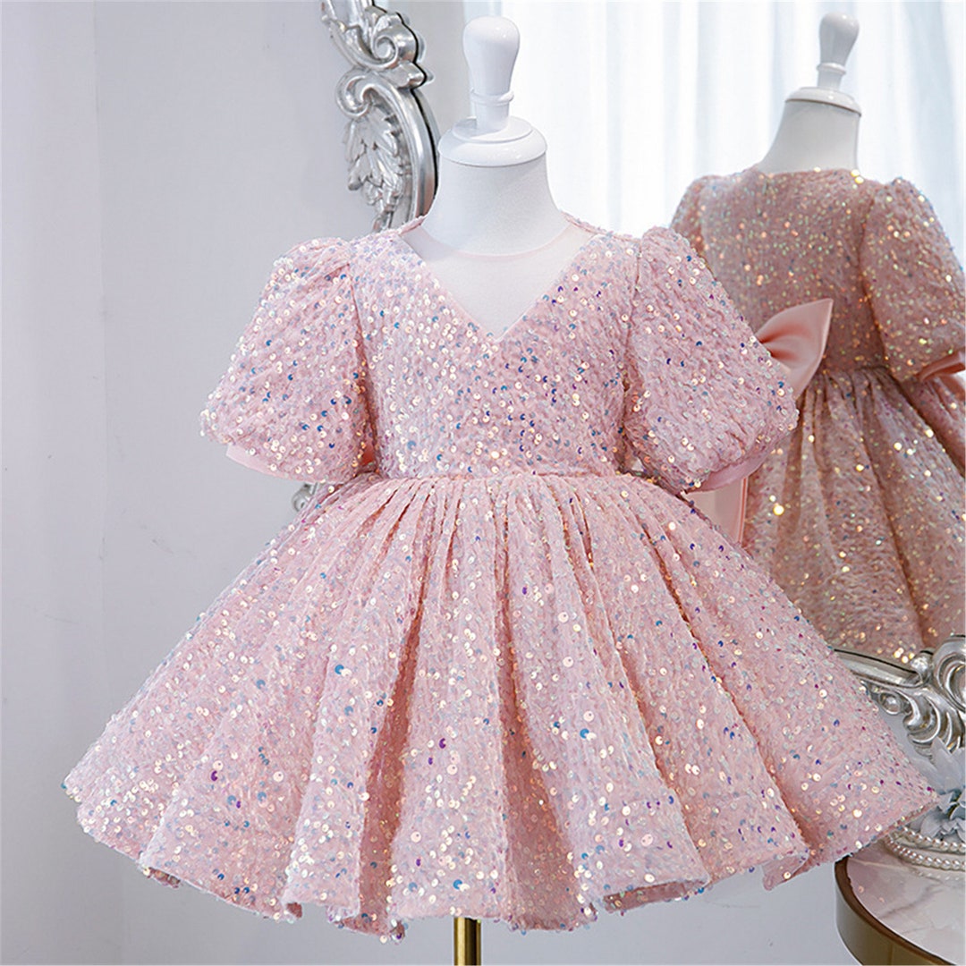 Pink Baby Dress, Sparkling Pink Sequined Dress Flower Girl Dress ...