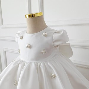 White Cap Sleeve Baby Dress w/ Lace and Floral Embroidered Bodice