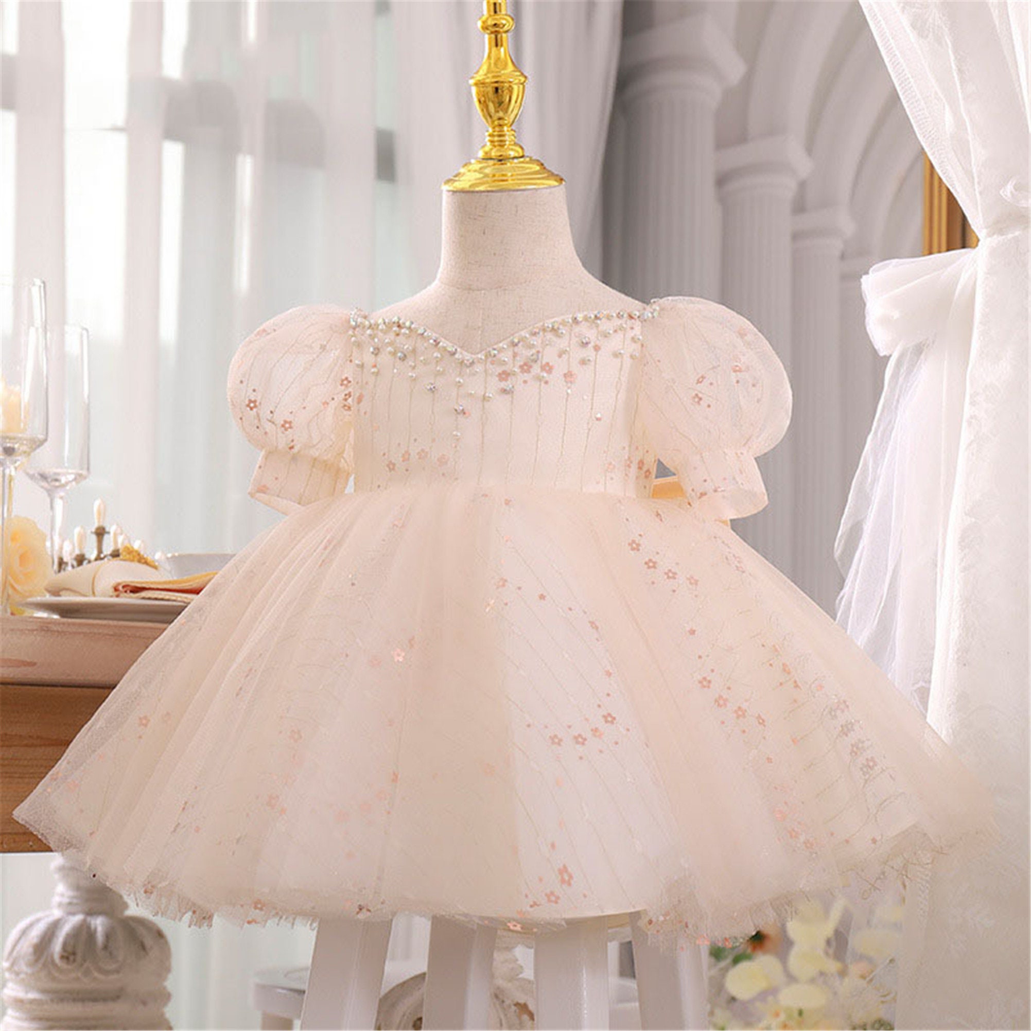 Baby Girl Birthday Dress Light Champagne Tulle Dress With - Etsy