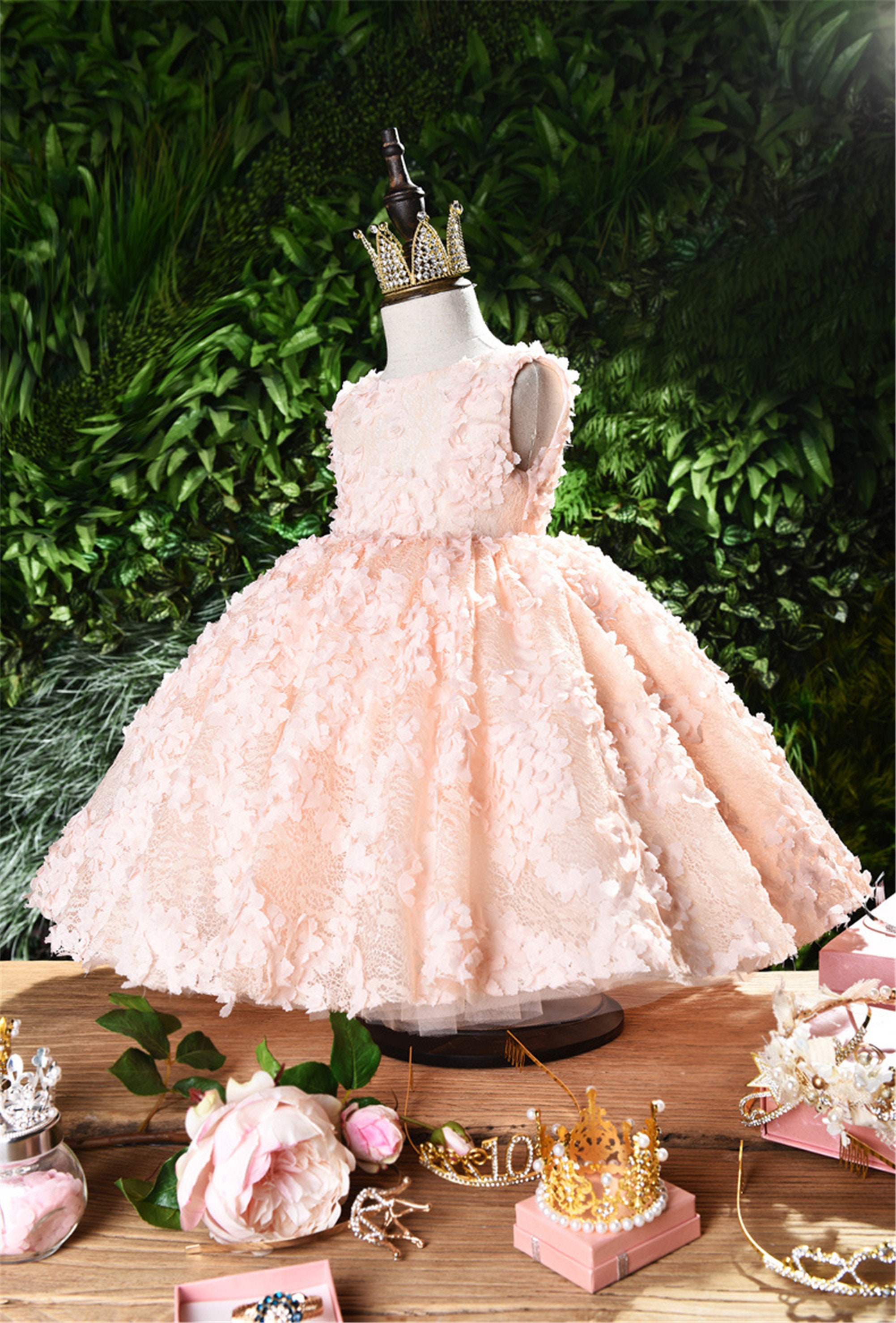 Apricot Pink Flower Girl Dress Lace Dress Floral Baby Girls