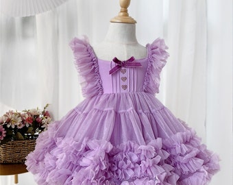 Robe lilas Lolita Dreams Baby Girl, robe de bébé fille en tulle superposée, robe de bébé pour le mariage, robe de fille de fleur, robe d’anniversaire violette