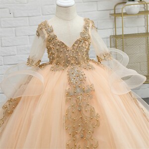 Gold Lace Applique Girls Dress Champagne Flower Girl Dress - Etsy