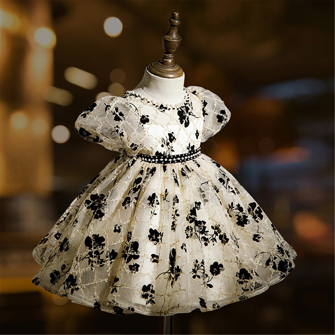 Black Flowers Baby Dress Elegant Toddler Dress Infant Dress Etsy