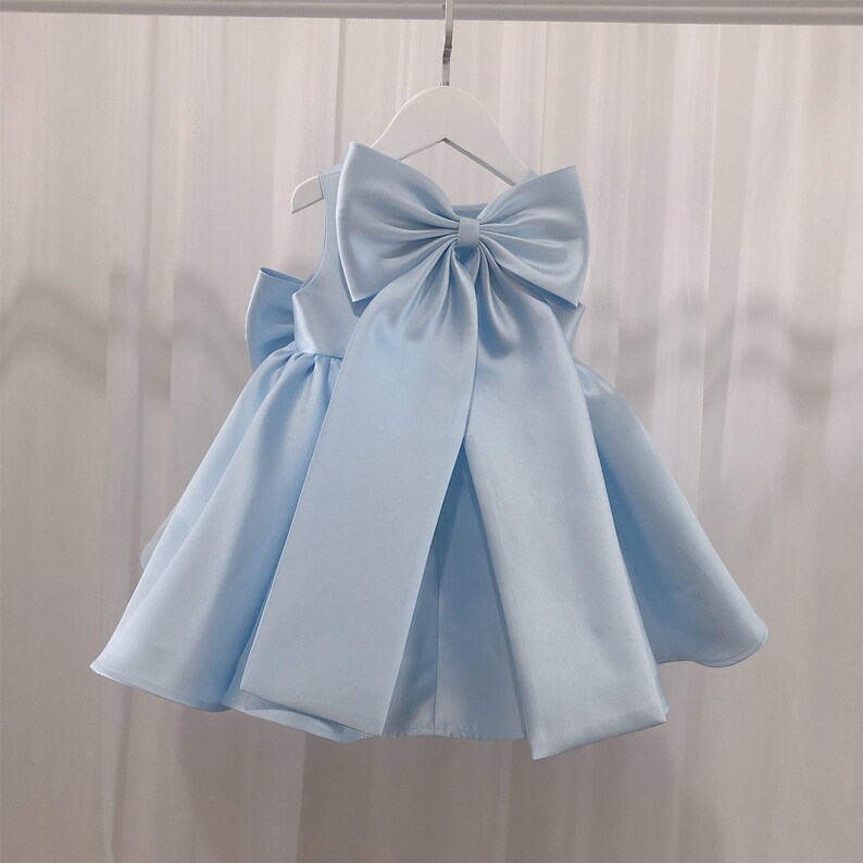 Light Blue Baby Girl Dress Satin Dress With Bow Wedding Etsy