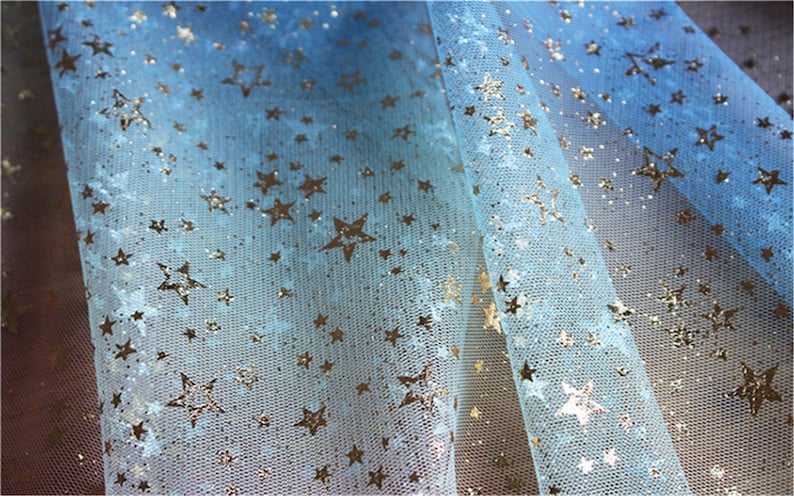 1 yard 55width Gradient Rainbow Stars Sequin Sparkle Tulle  Fabric Fashion Shining Ombre Tulle Designer Prom Wedding Dress Tulle