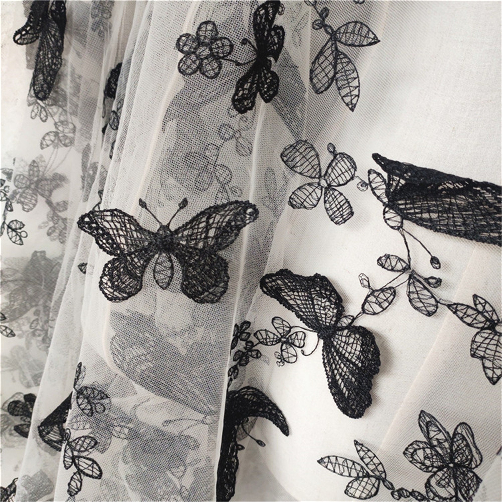 Butterfly Embroidery Lace Fabric Embroidery Tulle Fabric Etsy