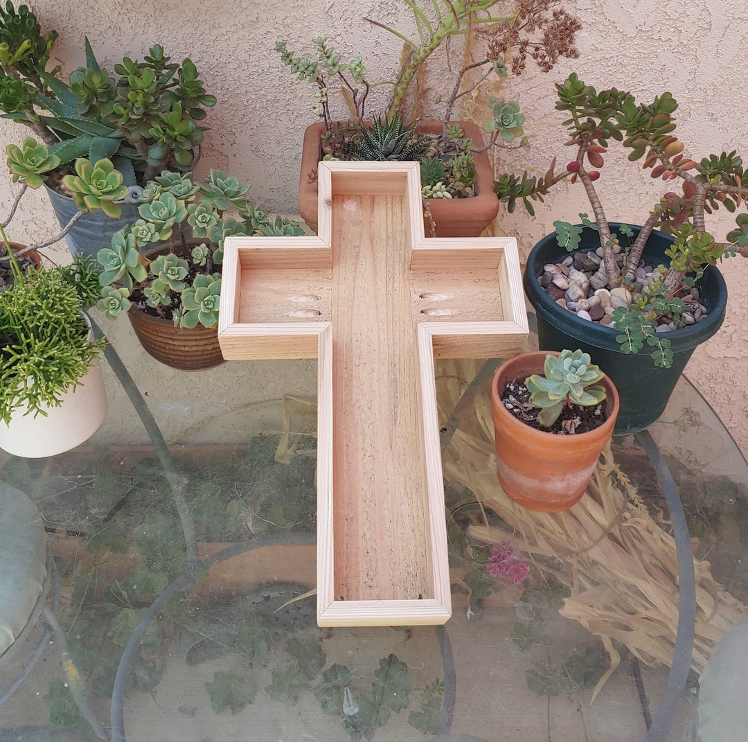Wooden Cross Succulent Planter, Religious Cross, Easter Cross, Outdoor