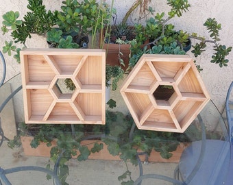 Hexagon and Square Succulent Planters for Patio Table with Umbrella Hole
