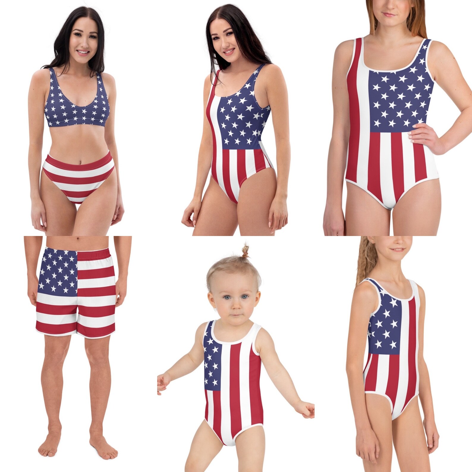 Matching Family American Flag Swim Suits