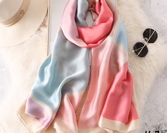 SATIN NECK SCARF LIGHT WEIGHT ALL SEASON FEATHER DESIGN COLOR BROWN