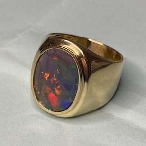 Natural Black Opal Men's Ring, 925 Sterling Silver 14K Yellow Gold Filed Ring, Loose Opal Gemstone Ring, Valentine Best Gift, Thats Be mine