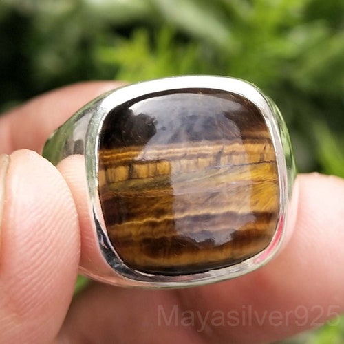 Unique Mens Gemstone Brown Tiger Eye Wedding Ring Simple Etsy