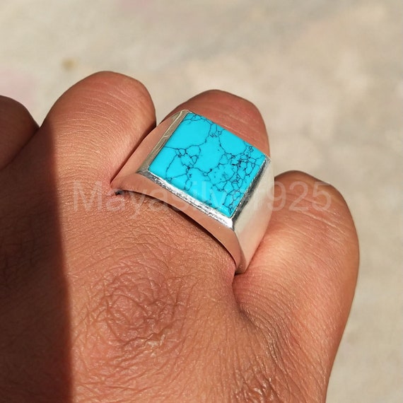 Turquoise Sterling Silver Men's Pinky Ring, Unique Gemstone Man Ring Blue,  Minimalist Statement Tu… | Sterling silver mens, Rings for men, Turquoise  sterling silver