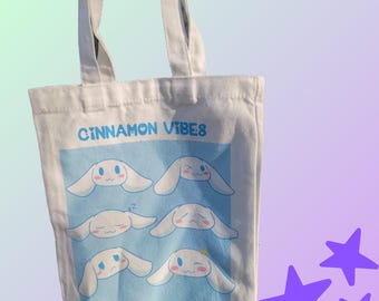 Kawaii Cinnamon Roll Vibes Mood Board Canvas Washable Tote Bag