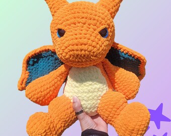 Handmade Crochet Large Fire Dragon Amigurumi Plush