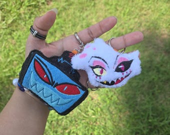 Handmade, Embroidered, Hazbin Angel Dust, TV Head, Demon Hotel, Plush Keychain