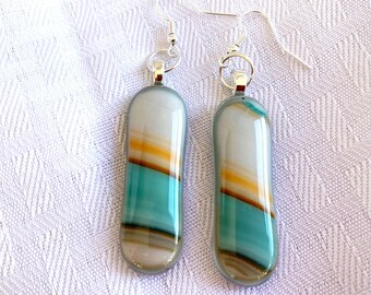 Southwest Style Glass Dangle Earrings: Sterling Silver Hooks