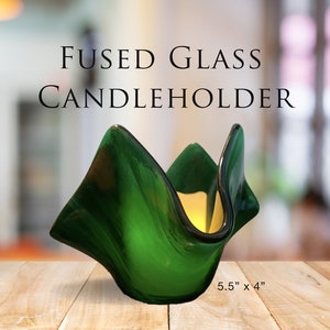 Green Streaky Glass Candleholder, Vase, Glass Art