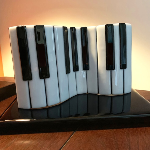 Glass Piano Keyboard Sculpture with Stand, Glass Art, Music Gift