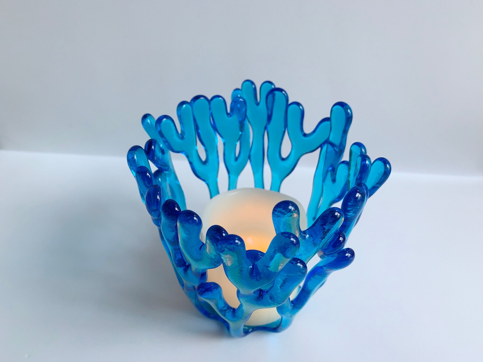 Blue Coral Decorative Glass Candle Holder Candle Included Etsy