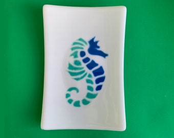 Fused Glass Seahorse Tray, Beach Decor