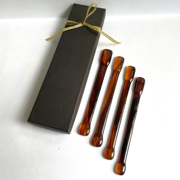4-5.5” Whiskey Fused Glass Swizzle Sticks + Gift Box
