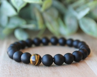 Tigers Eye and Onyx, Gift For Her, Gift For Mom,  Self Confidence, New Beginnings, Protection, Gift For Him, Birthday Gift