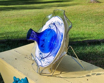 Vintage Cobalt Blue Glass and Ceramic Wall Flower/Tabletop Decoration Flower/ONE OF A KIND!!!!!
