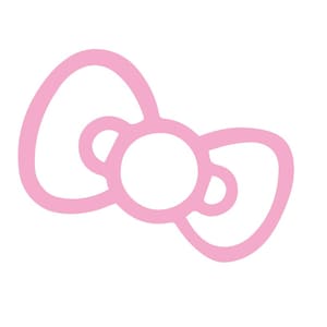 May include: A pink bow with a large white circle in the center. The bow is a simple line drawing.