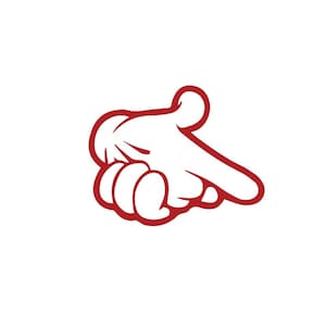 May include: A red outline of a cartoon hand pointing to the right.