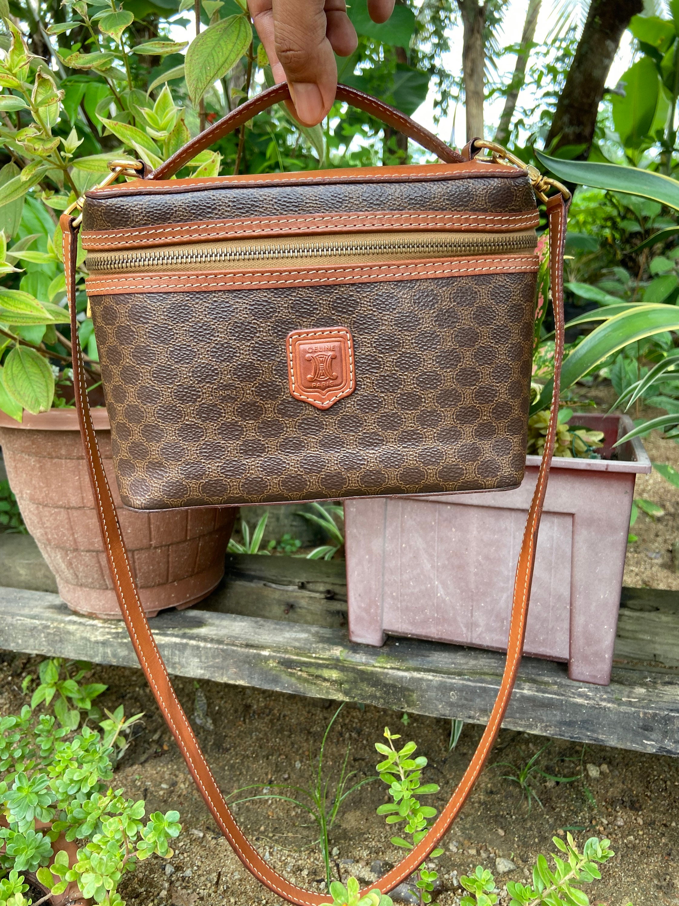 CELINE Macadam Backpack Hand Bag M161 Purse Brown PVC Leather Vintage 39768