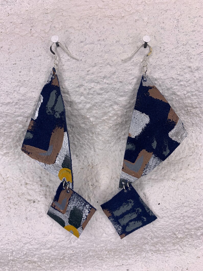 Hand painted recycled leather earrings