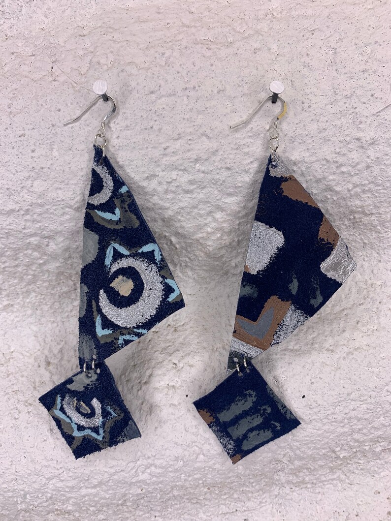 Hand painted recycled leather earrings