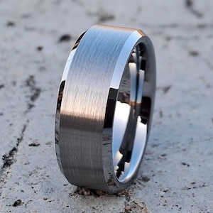 8mm Brushed Tungsten Rings Silver Men Tungsten Ring Wedding Rings Tungsten Ring, Tungsten Promise Ring, Classic Tungsten Ring