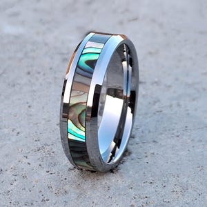 Abalone Shell Tungsten Ring: Polished Men's Wedding Band