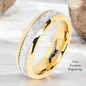 6mm Gold Plated Tungsten Ring with a silver inlay offers elegance and durability, making it a perfect choice for women’s wedding bands.