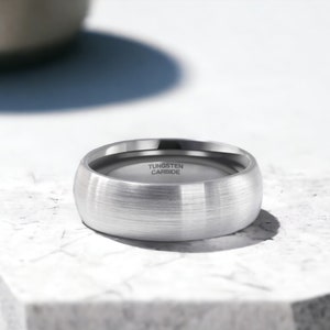8mm Domed Silver Tungsten Ring Men Silver Color Brushed Wedding Bands Tungsten Ring, Tungsten Promise Ring, Classic Tungsten Band