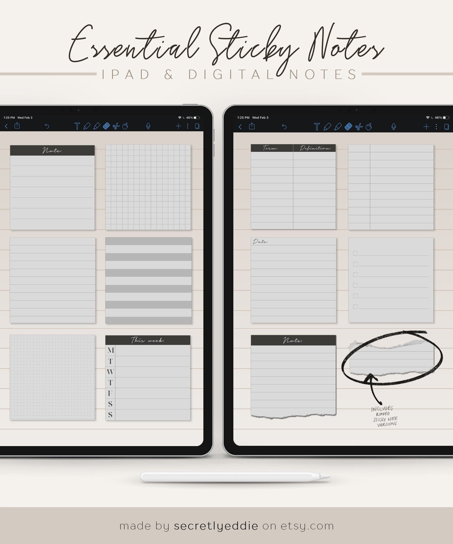 Gray Sticky Note 12 Essential Modern Gray Sticky Notes | iPad Digital Planning | Digital ...
