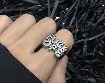 Women Men Stainless Steel Letter FUCK-OFF Cool Gothic Punk Biker Finger Rings